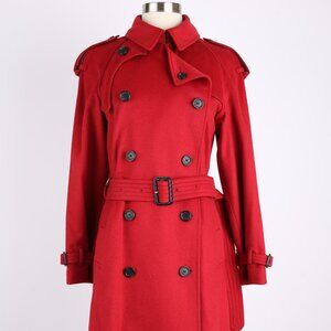 Burberry Long Cashmere Trench Coat SZ 36 Red